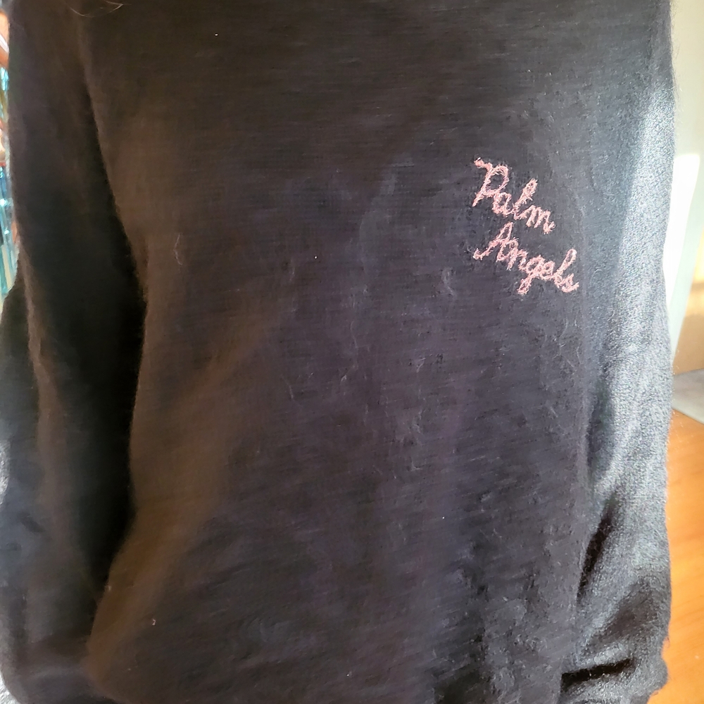 Palm Angels Mohair Black Crewneck Sweater with Pink Script Logo